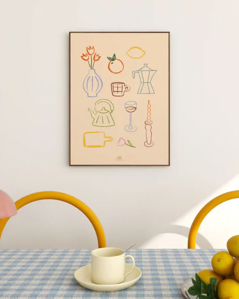 Affiche pour la cuisine avec les objets illustrés.