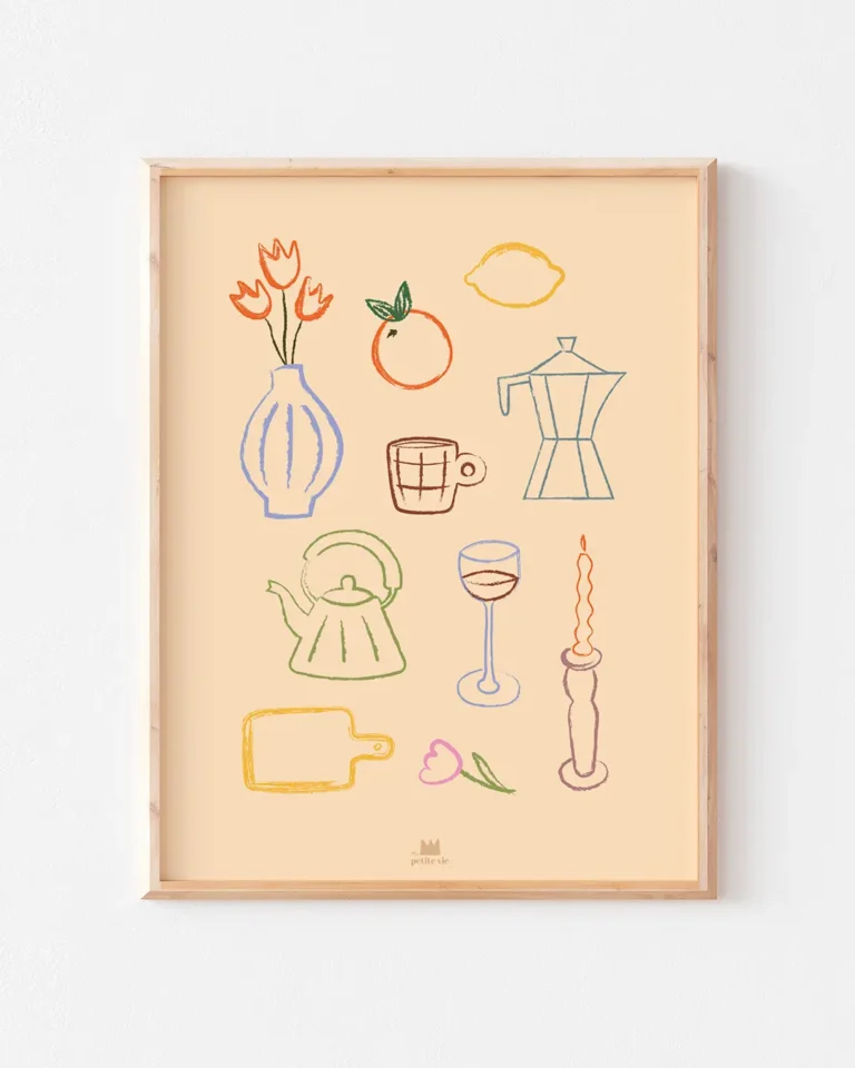 Affiche format B2 en fond beige avec les ustensiles de cuisine.
