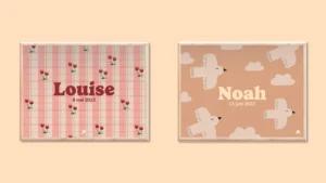 affiches prénoms personnalisables pour enfants avec des fleurs et des oiseaux