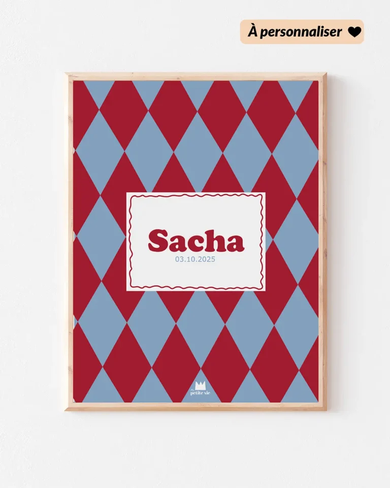 Affiche naissance au dessin Harlequin.