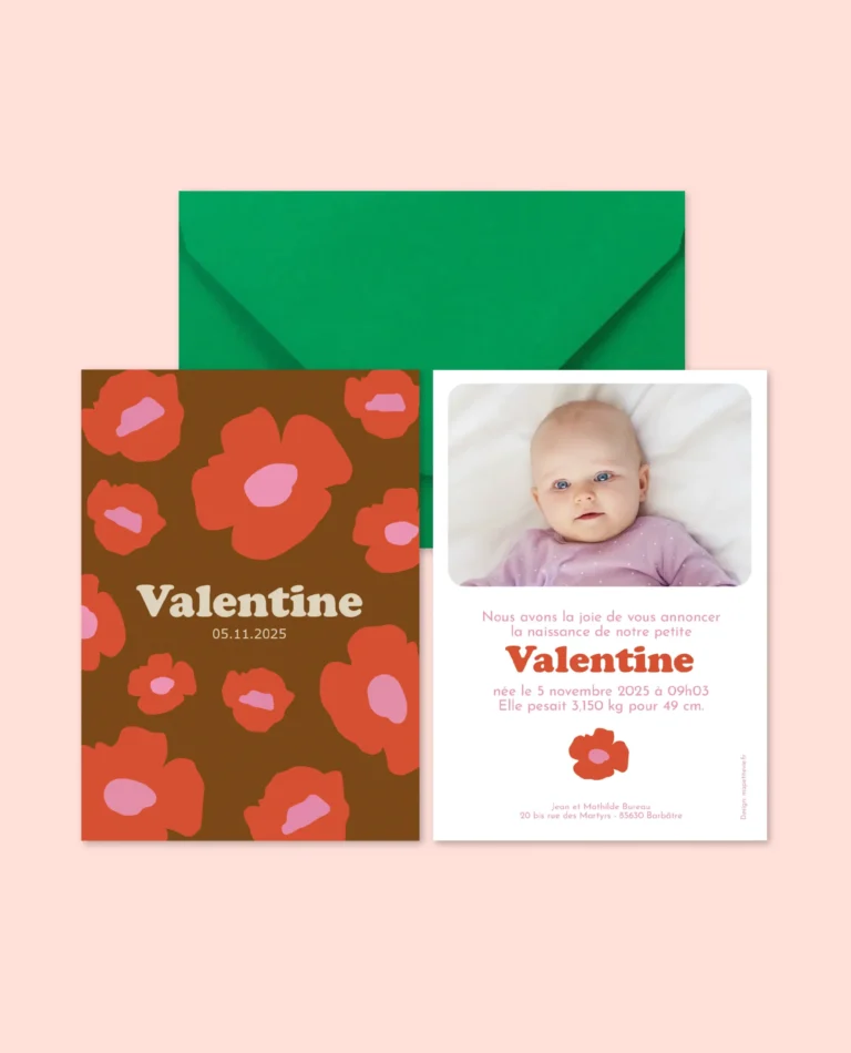 Faire-part pour naissance pour bébé rouge et marron