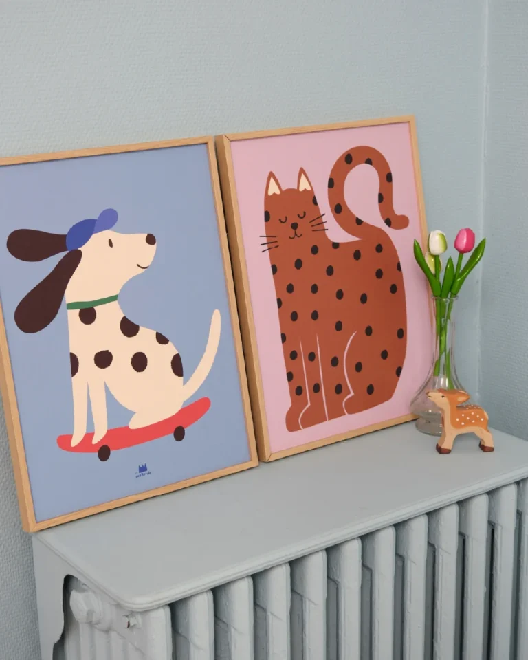 Affiches chien dalmatien skate et chat à pois