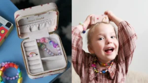 Boites à bijoux enfant : beige avec des teckels ou des fleurs dessus.