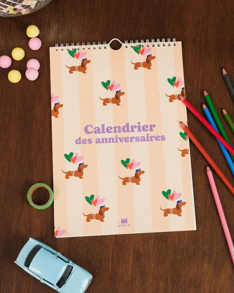 Calendrier des anniversaires pour les enfants : perpétuel pour se souvenir tous les ans. Dessiné par ma Petite Vie avec des chiens trop mignons.